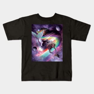 Space Sloth Riding Mermaid - Tacos And Rainbow Kids T-Shirt